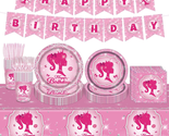 Birthday Party Supplies Pink Girl Party Tableware 98PCS Pink Girl Set Pi... - $33.50