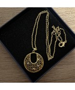 18K Gold Plated Round Pendant Necklace w minimalist genuine crystal zirc... - £13.97 GBP