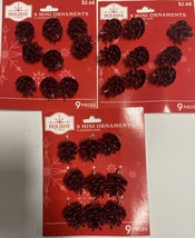 Holiday Time Red Glitter Pinecone Ornaments , 1.5&quot; H, Set Of 3 - £7.03 GBP
