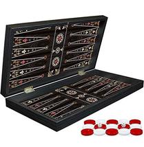 LaModaHome 19&#39;&#39; Turkish Black Pearl Backgammon Set, Wooden, Board Game for Famil - £49.08 GBP