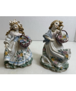 Vintage Lefton Girl with Flower Baskets Figurine Green/Pink KW133C, KW13... - $79.92 CAD