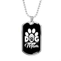 Dog Mom Paw White Necklace Stainless Steel or 18k Gold Dog Tag 24" Chain - £37.84 GBP+