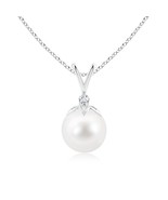 ANGARA Freshwater Pearl Pendant Necklace with Diamond in Silver (Size-9mm) - $199.00+