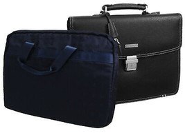 Brooks Borthers Mens Briefcase Attache Padded Black Leather Laptop Bag OS 8301-6 - £265.56 GBP