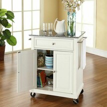 White Kitchen Cart with Granite Top and Locking Casters Wheels - €788,83 EUR