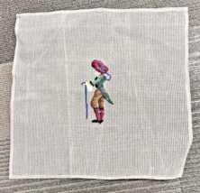 Vintage Fancy Dressed Man w Walking Stick Needlepoint Canvas 13 x 12.5" - $18.32