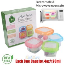 Leakproof Baby Food Storage Containers (4 Pack) - 4Oz Container W/ Lids Bpa Free - £17.57 GBP