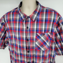 Ecko Unltd Mens Short Sleeve Button Up Shirt Plaid Big Tall 4XB Red Blue - £11.72 GBP