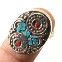 Tibetan Turquoise Coral Handmade Bohemian Jewelry Nepali Ring Adjustable... - £4.71 GBP