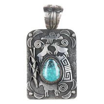 Large Lorenzo Juan Navajo sterling high grade turquoise pendant - £482.46 GBP