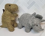 Caltoy Triceratops &amp; Trex Knit Dinosaur Nursery Plush Stuffed Animal Lov... - £14.20 GBP