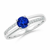 ANGARA 5mm Natural Blue Sapphire Solitaire Ring with Diamond Accents in Silver - £275.11 GBP+