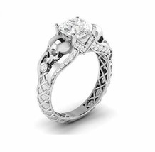 2.25ct Two Skull White Round Cut Diamond Engagement Wedding Ring 14k White Gold - £208.13 GBP