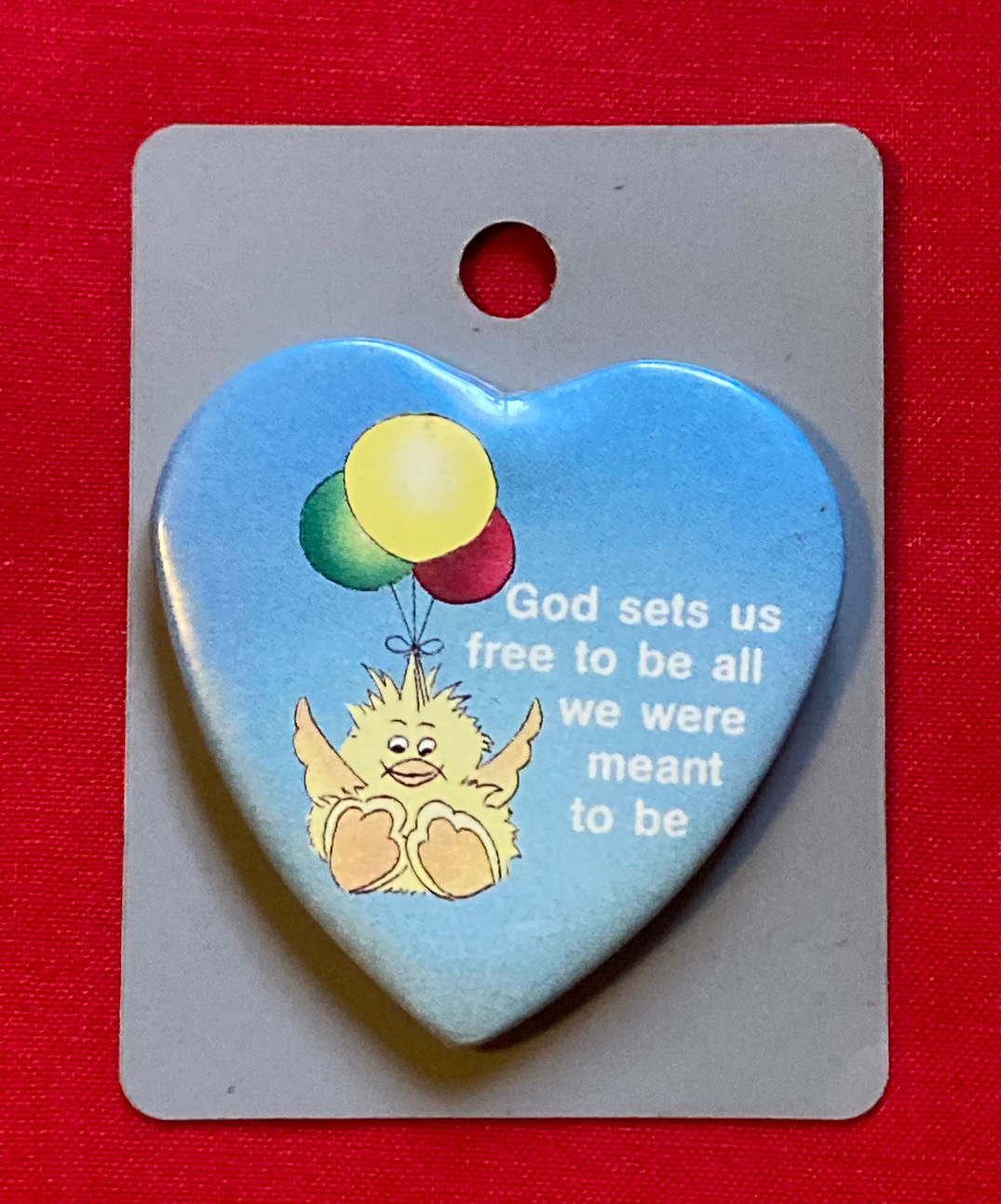 Vintage 1980s pinback button God Sets Us Free duckling balloons heart sh... - $3.00