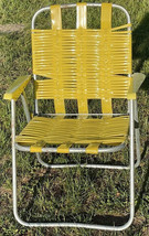 Vintage Folding Lawn Chair Beach Deck Pool  Vinyl Tube Plastic Aluminum Yellow - £34.86 GBP