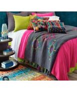 Pine Cone Hill Fringed Kartika Embroidered Bed Scarf 100% Cotton MULTICO... - $277.06
