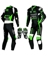 Kawasaki Ninja Motorcycle Leather Racing Suit &amp; Gloves Custom Made - $6,666.84 MXN