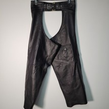 4 STAR Genuine Black Leather Biker Motorcycle Chaps Snap Button XXXXL 36... - $24.75