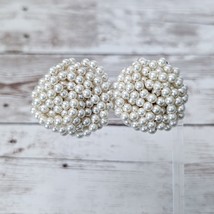Vintage Clip On Earrings Large Beaded Faux Pearl - One Flatter - $13.99