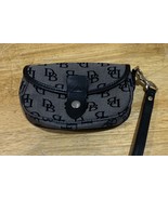 Dooney &amp; Bourke Logo Navy Blue Wristlet Canvas with Leather Trim 6x3.5” - $41.66 CAD