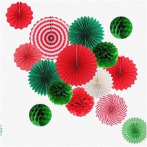 EcoFestive Hanging Party Decor Kit: Green &amp; Red Tissue Paper Fan, Pom Poms, Flow - $46.52