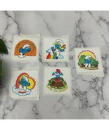Smurfs Vintage 80s Reward Stickers Lot of 5 Square Rainbow Cartoon - $313.52 MXN