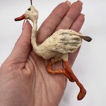 1960 Vintage Handmade Christmas Tree Toy New Year Paper Mache Doll Crane - $89.00