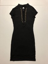 Mind Code Women’s Short Sleeve Button Nape Pullover Bodycon Black Dress size S - £11.19 GBP