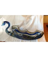 Glass Swan Vintage Hand Blown Blue Murano Large Unique Oblong Serving Dish - $169.99