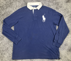 Ralph Lauren Polo Shirt Mens XL Blue Big Pony Rugby Long Sleeve Custom Slim Fit - £34.94 GBP