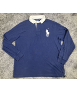 Ralph Lauren Polo Shirt Mens XL Blue Big Pony Rugby Long Sleeve Custom Slim Fit - $44.43