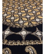 Heavily Embroidered 74” Round Tablecloth Navy with Gold &amp; White Thread - £47.52 GBP