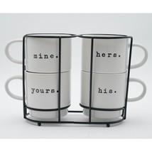 Nicole Miller White Stackable Ceramic 4 Mugs with Metal Stand Set - £24.82 GBP