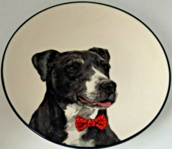 Black White Dog Puppy Bowtie Bistro Plate Sleigh Bells Realistic 7&quot; Tan Red NWT - £19.74 GBP