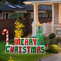 Lighted Merry Christmas Sign With Tree 6-Feet Inflatable Outdoor Yard Decoration - £83.43 GBP