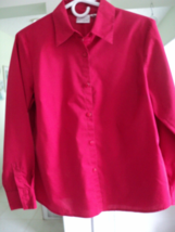 Red Blouse 3/4 Sleeve Size Pm Cotton Poly Spandex 6 Button Front #7592 - £5.64 GBP