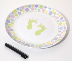 Autograph Plate With Marker Baby Feet Design Pastel - $49.99