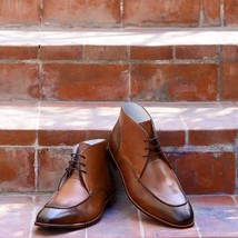 Burnished Apron Toe Brown Chukka Superior Leather Stylish Vintage Handmade Boots - £125.81 GBP+