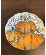 Eli &amp; Ana Pumpkin Leaves Thanksgiving 2 Dinner  Plates Ceramic Round Sca... - £31.46 GBP