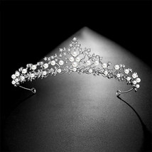Silver Color Leaf Flower  Noiva Diadem Crystal Rhinestone Tiara Crown Wedding Br - £16.27 GBP