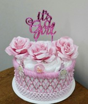 FREE !! It&#39;s A Girl Pink and White Theme Baby Shower 1 Tier Diaper Cake See Shop - £21.80 GBP
