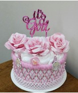 FREE !! It&#39;s A Girl Pink and White Theme Baby Shower 1 Tier Diaper Cake ... - £22.06 GBP