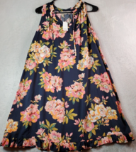 LOFT Dress Womens Small Multi Floral 100% Rayon Short Sleeve V Neck Drawstring - £22.58 GBP