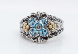 &quot;NEW&quot; Barbara Bixby Sterling Silver &amp; 18K Aquamarine Flower Ring SIZE 7 =NOS #79 - £170.82 GBP
