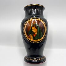 1950 Huge Vintage Hand Painted Wooden Lacquer Vase Faces of Saints 10.8" - $800.00