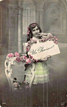 Beautiful Young GIRL-BROWN Hair With RIBBON-UN BAISER-A KISS~1912 Photo Postcard - $5.19