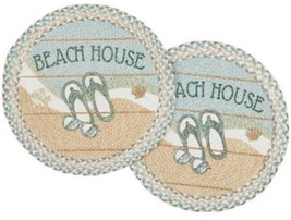 Set Of 2 Same Kitchen Round Braided Cotton Placemats(15&quot;)Flip Flops &amp;Beach House - £24.03 GBP