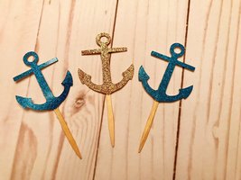 Nautical Anchor Cupcake Toppers, anchor cupcake toppers, Baby Shower, gl... - $126.61 MXN
