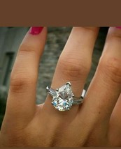 2.50ct pear shape diamond baguette engagement wedding ring 14k white gold over - £66.12 GBP