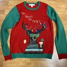 Jolly Sweater Ugly Christmas Mens Size M Green Red Bro Reindeer Beer Lights - $22.77